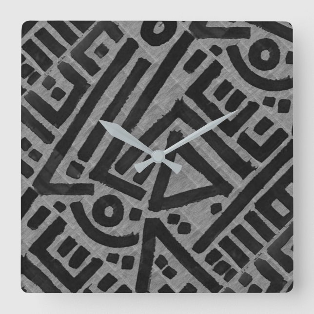 African Mud Cloth Square Wall Clock (Front)