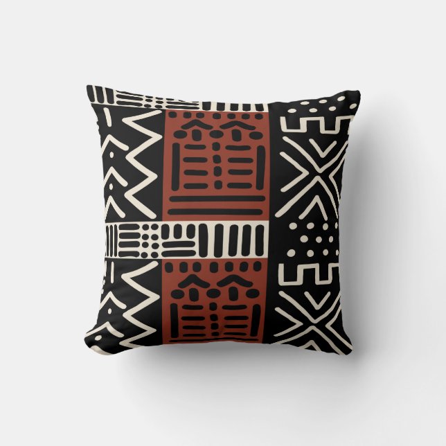 African Mudcloth Bogolan Designer Throw Pillow (Front)
