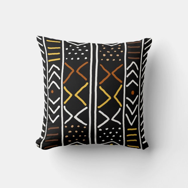 African Mudcloth Bogolan Fabric Design Throw Pillo Cushion (Front)