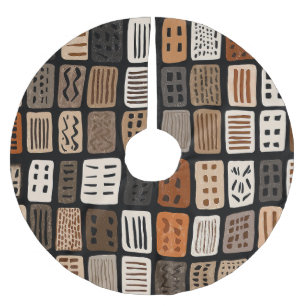 African mudcloth textile designs in a grid brushed polyester tree skirt