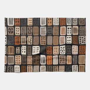 African mudcloth textile designs in a grid tea towel