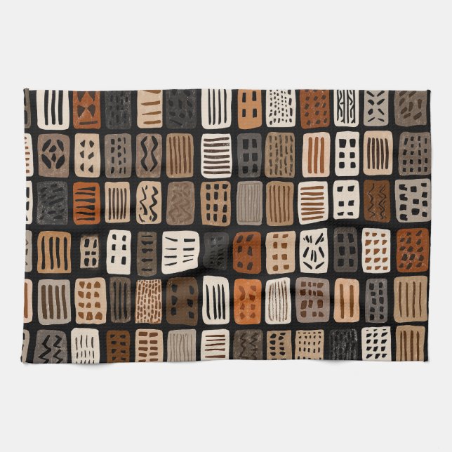 African mudcloth textile designs in a grid tea towel (Horizontal)