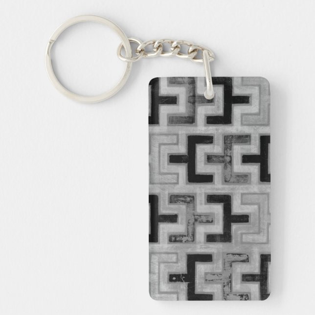 African Mudcloth Textile with Geometric Patterns Key Ring (Front)
