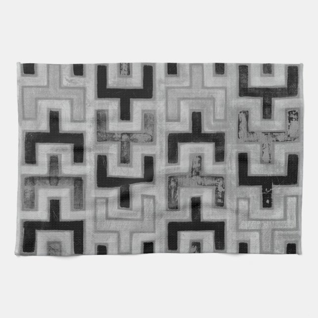 African Mudcloth Textile with Geometric Patterns Tea Towel (Horizontal)