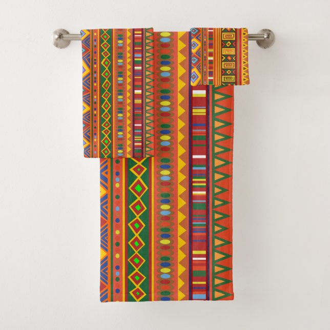 African ornament 001 bath towel set (Insitu)