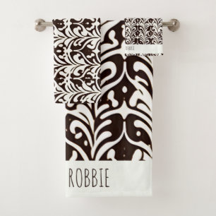 African Ornament Black White Pattern Bath Towel Set
