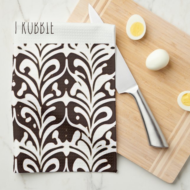 African Ornament Black White Pattern Tea Towel (Quarter Fold)