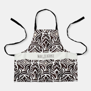 African Ornament Subtle Black White Pattern Apron