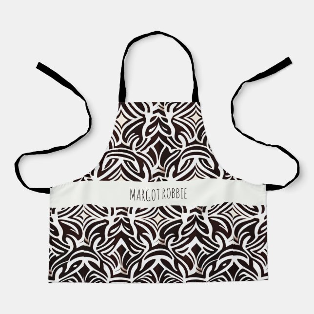 African Ornament Subtle Black White Pattern Apron (Front)