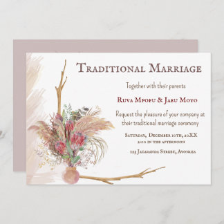 African Pampas Protea Accent Traditional Wedding  Invitation