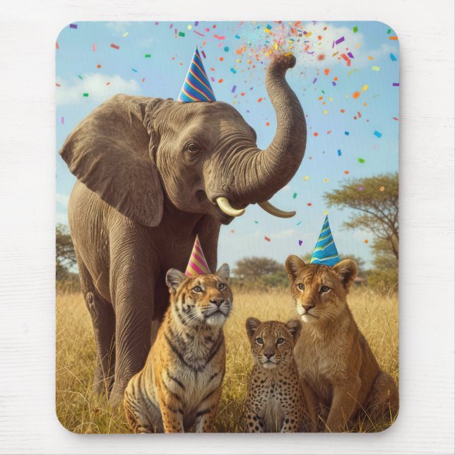 African Party Animals with Hats and Confetti Mouse Pad (Front)