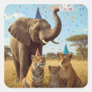 African Party Animals with Hats and Confetti Square Sticker
