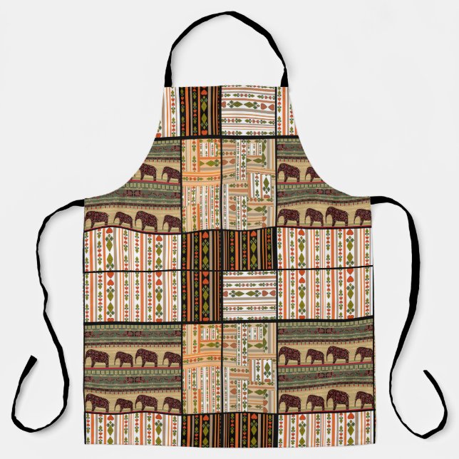 African Patchwork Elephants: Ornamental Texture Apron (Front)