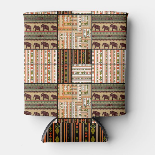 African Patchwork Elephants: Ornamental Texture Can Cooler (Front)