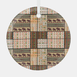 African Patchwork Elephants: Ornamental Texture Glass Tree Decoration