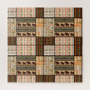 African Patchwork Elephants: Ornamental Texture Jigsaw Puzzle