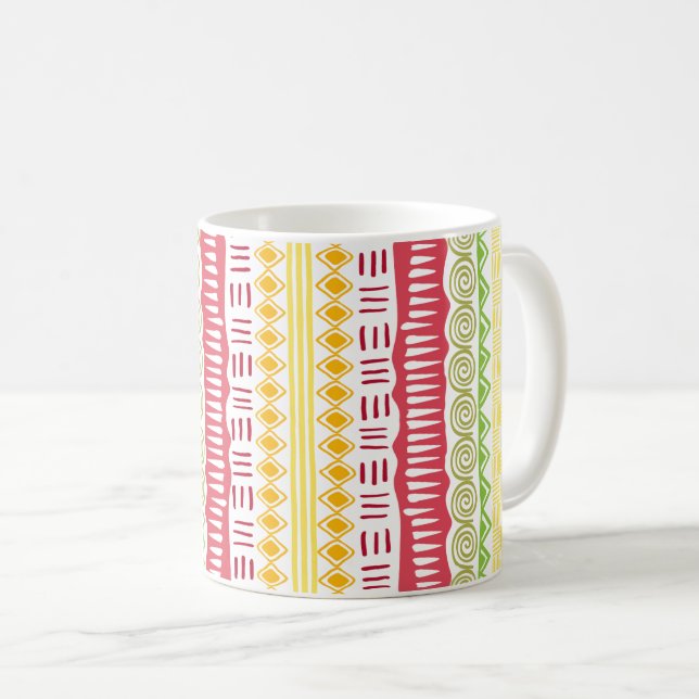 African Pattern Ceramic Coffee Mug Fruit Colours (Front Right)