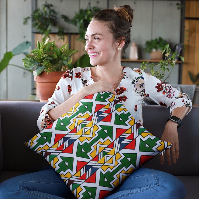 African Pattern Ethnic Ornament Africa Culture Cushion (African Pattern Ethnic Ornament Africa Culture Throw Pillow Young Woman Sitting on Coach)