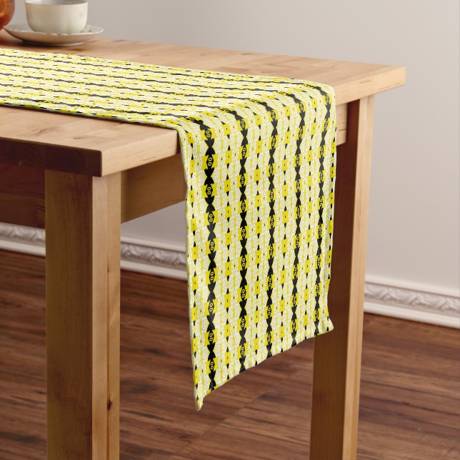 african pattern, geometric, pattern,yellow short table runner (In Situ)