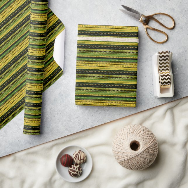 African Pattern Mix In Green And Yellow Wrapping Paper (Crafts)