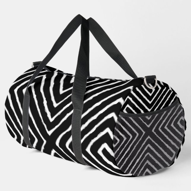 African Pattern White Lines Tribal Duffle Bag (Right Corner)