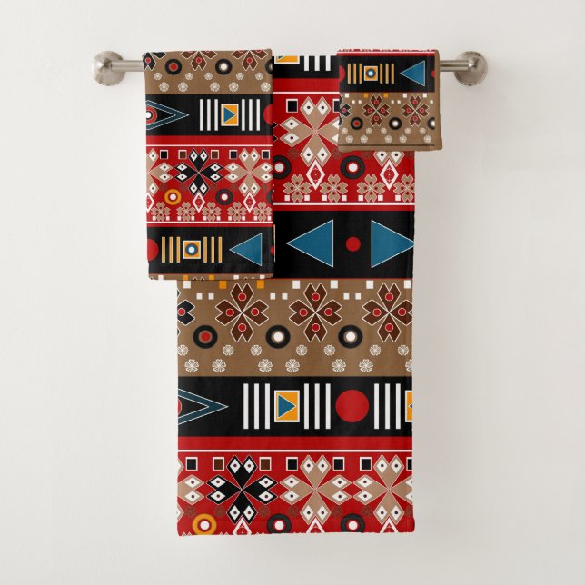 African patterns, oriental pattern throw pillow bath towel set (Insitu)