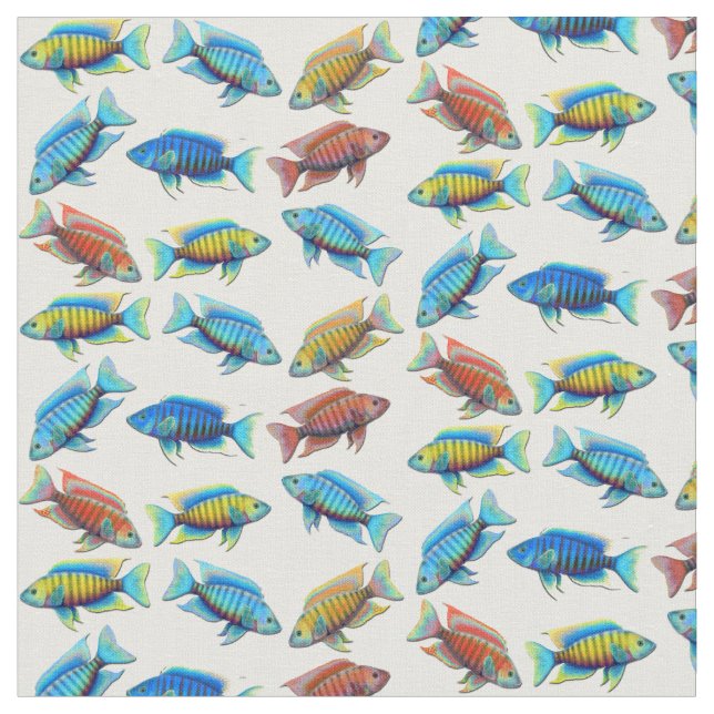 African Peacock Cichlid Tropical Fish Fabric (Close Up)