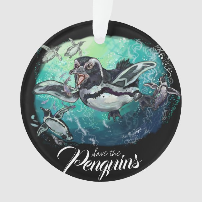 African Penguins Fishy Feast Ornament (Front)