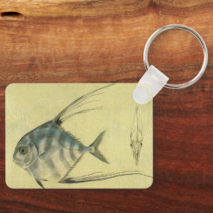 African Pompano Fish, Vintage Threadfin Trevally Key Ring