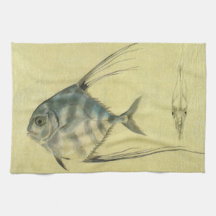 African Pompano Fish, Vintage Threadfin Trevally Tea Towel