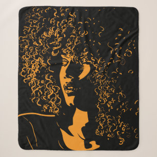 African pretty woman with afro hair style portrait sherpa blanket