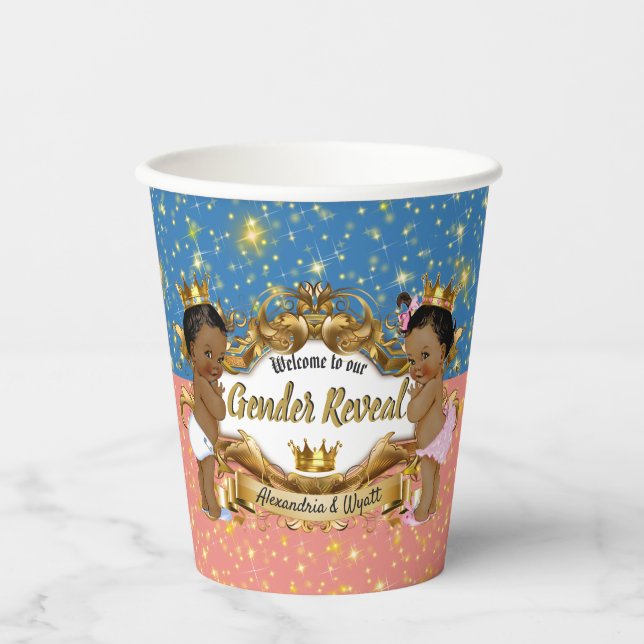 African Prince|Princess Pink & Blue Gender Reveal Paper Cups (Front)