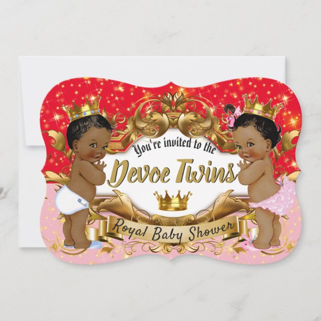 African Prince|Princess Pink & Red Gold Sparkle Invitation (Front)