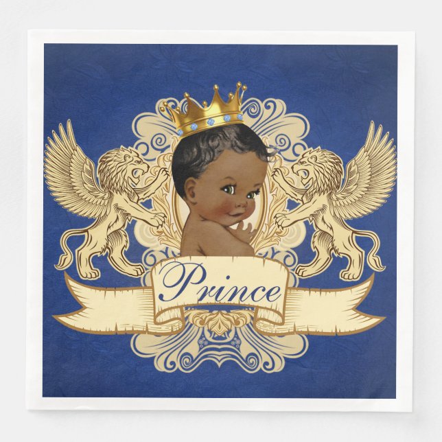 African Prince|Regal Lions Crest Royal Blue & Gold Napkin (Front)