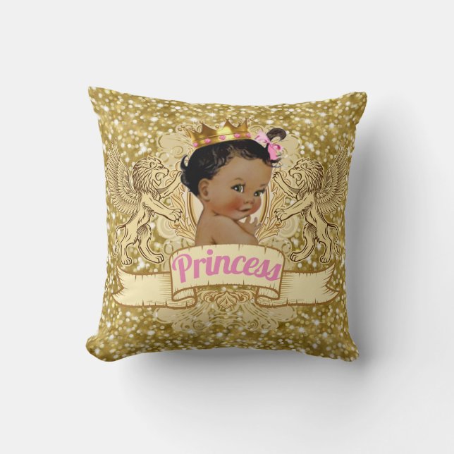 African Princess Pink and Gold Glitter Pillow (Front)