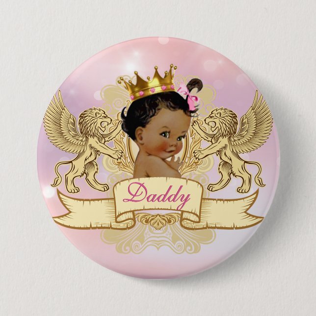 African Princess Pink|Sparkles Baby Shower Button (Front)