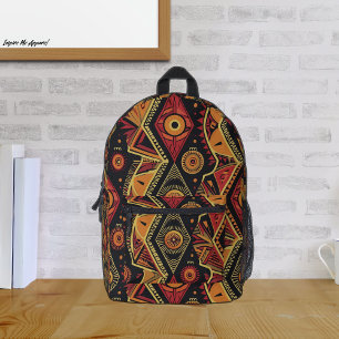African Print- Black, Yellow Red Abstract Pattern Printed Backpack