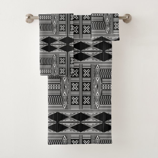 African Print Geometric tribal Pattern  Bath Towel Set (Insitu)