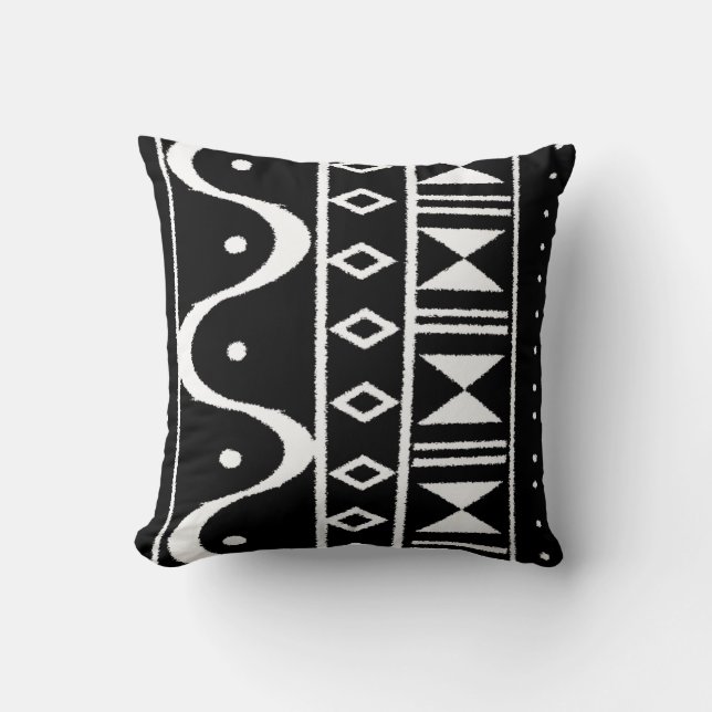 African Print I Black/White Throw Pillow (Front)