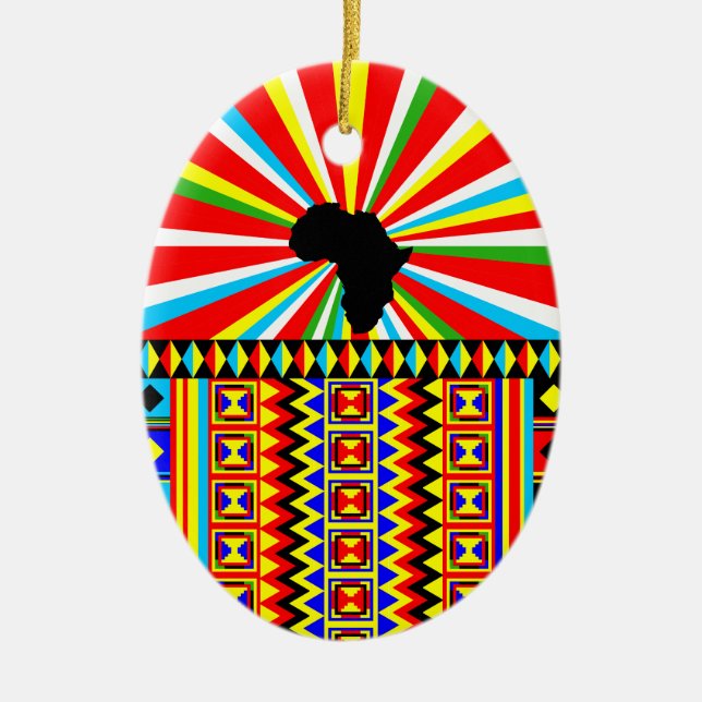 African Print Kente Cloth Tribal Pattern Ankara Ceramic Tree Decoration (Front)