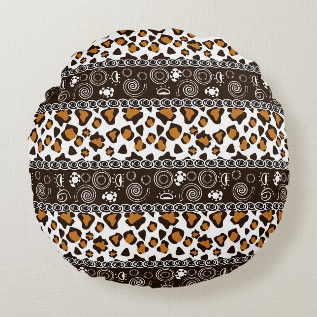 African print with cheetah skin pattern round cushion (Front)