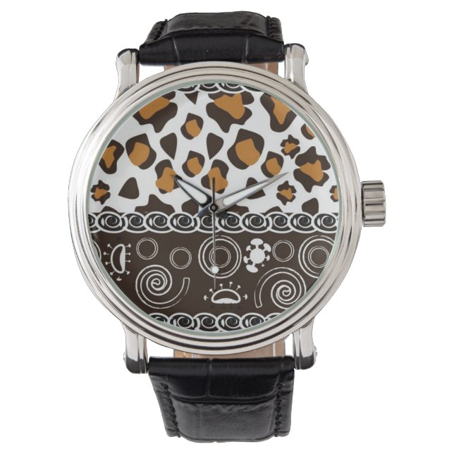 African print with cheetah skin pattern watch (Front)