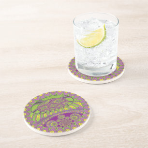 African Purple and Yellow Kaleidoscope Traditional Coaster