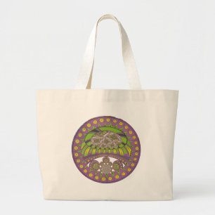 African Purple and Yellow Kaleidoscope Traditional Large Tote Bag