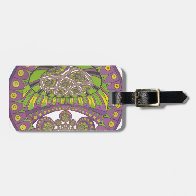 African Purple and Yellow Kaleidoscope Traditional Luggage Tag (Front Horizontal)