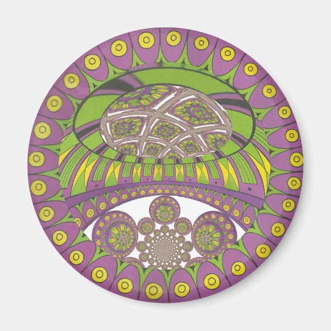 African Purple and Yellow Kaleidoscope Traditional Magnet (Front)