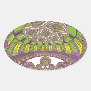 African Purple and Yellow Kaleidoscope Traditional Oval Sticker