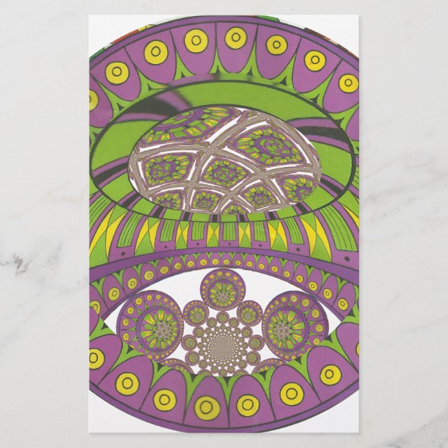 African Purple and Yellow Kaleidoscope Traditional Stationery (Front)