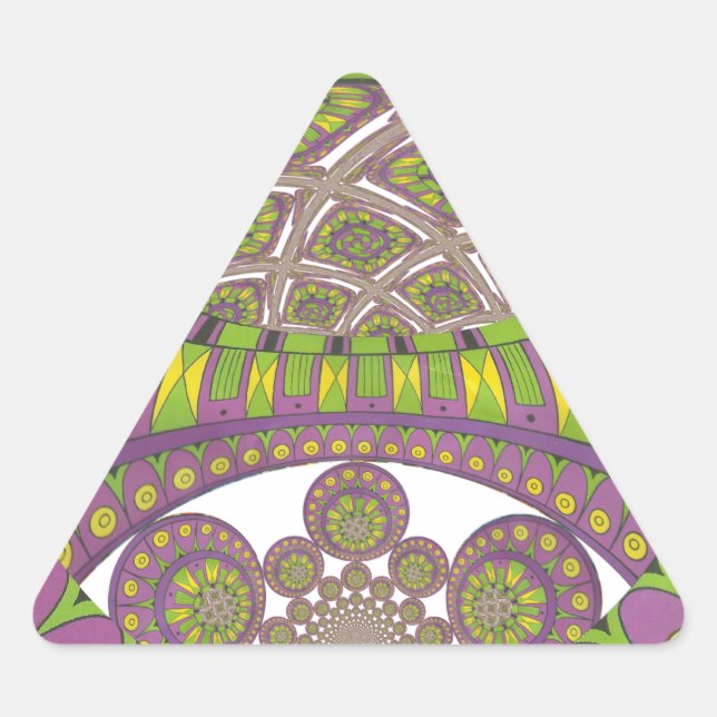 African Purple and Yellow Kaleidoscope Traditional Triangle Sticker (Front)