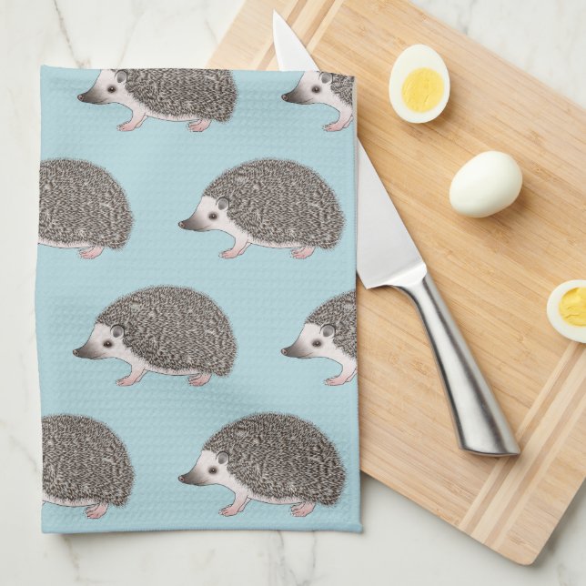 African Pygmy Hedgehog Cartoon Design Pattern Tea Towel (Quarter Fold)